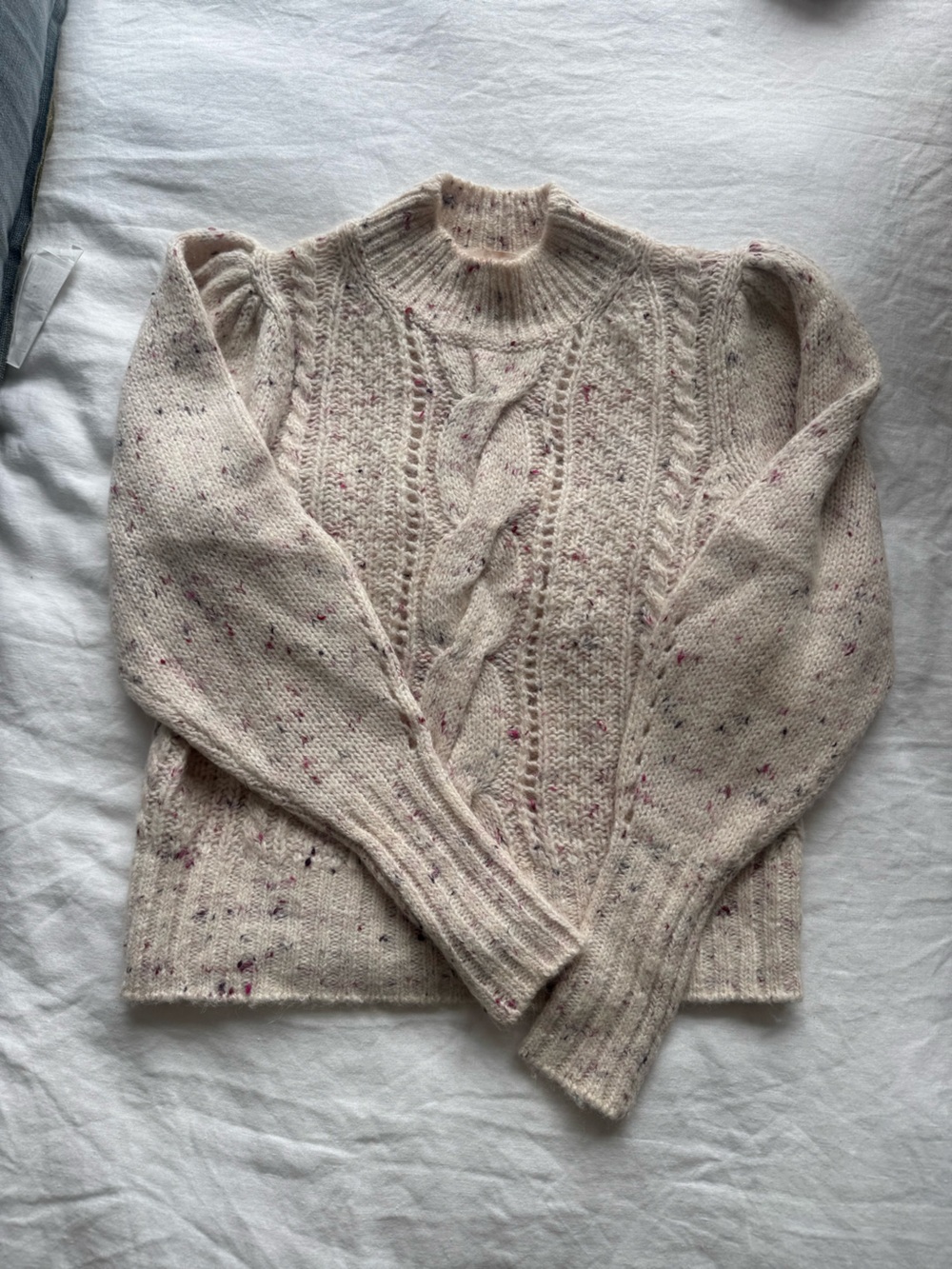 Rebecca Taylor Cream Cable-Knit Sweater with Pink Speckle